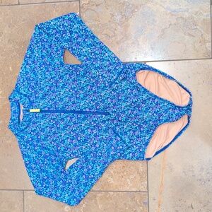 Crewcuts girl one piece rash guard. Blue and green floral. Size 10.